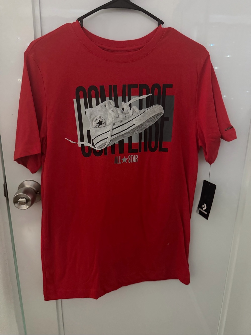 Converse Men’s Red Short Sleeve Tee with White Sneaker Graphic